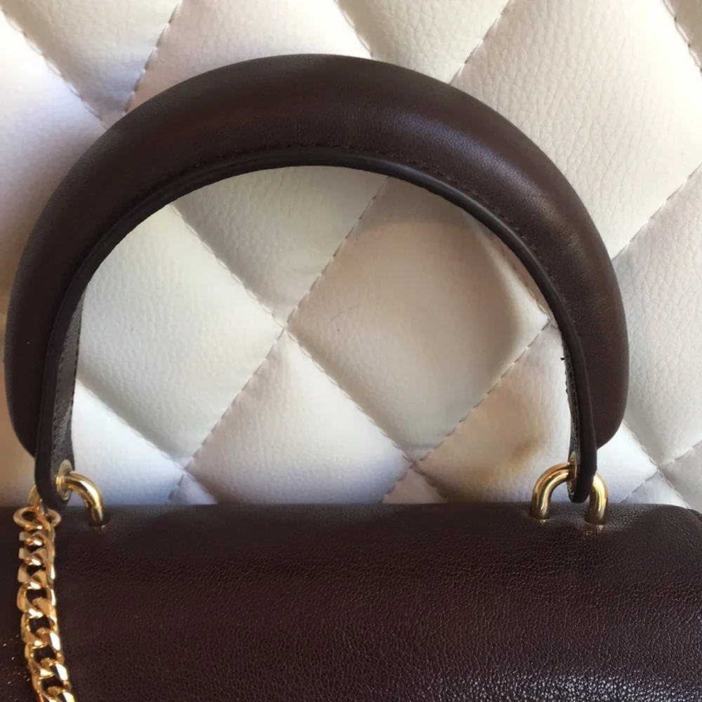Elegant Dark Brown Top-Handle Satchel with Gold Chain Accent